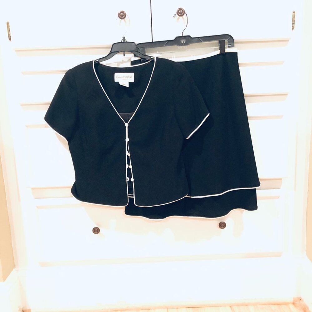 Evan Picone black skirt set with white trim